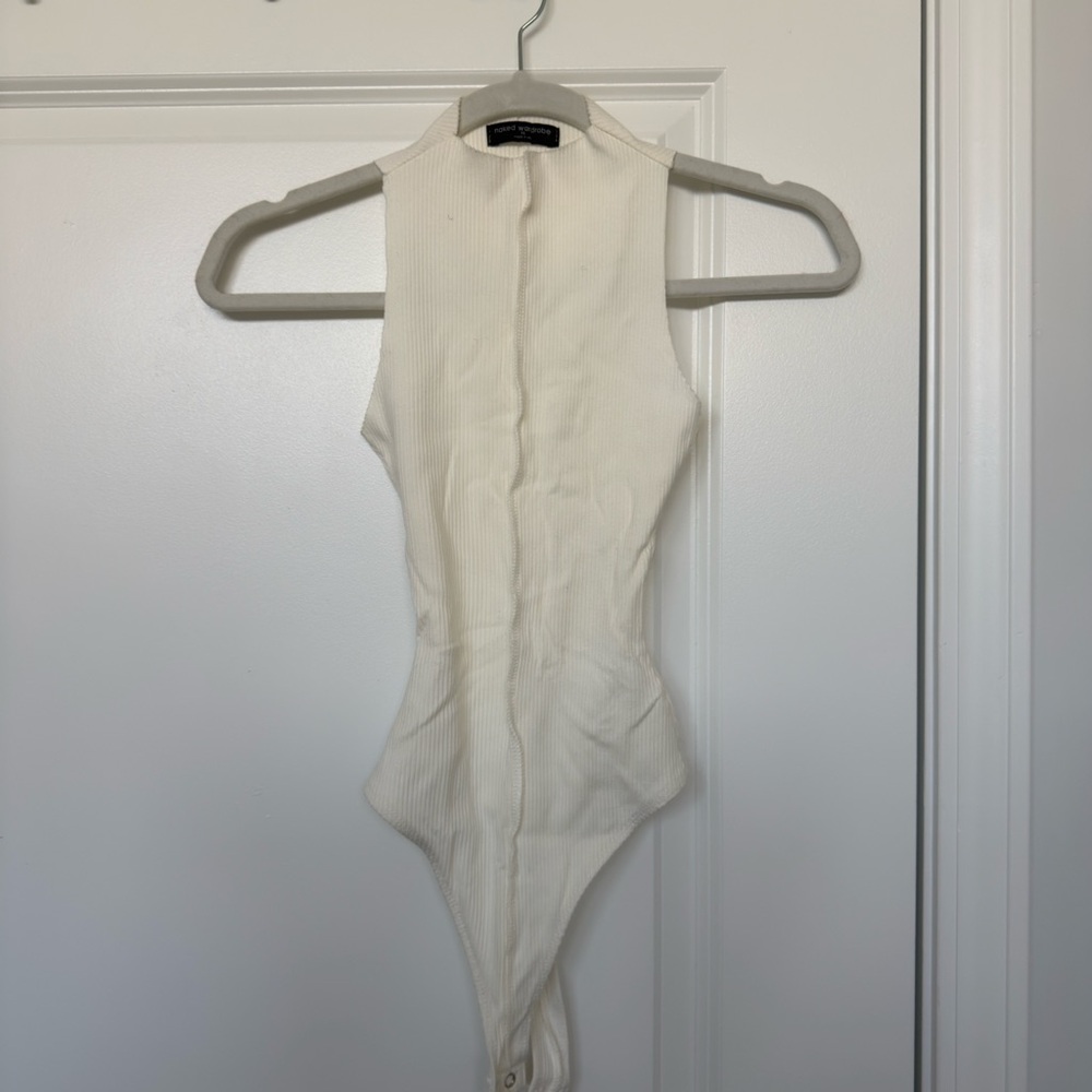 White Ribbed Mock Neck Bodysuit